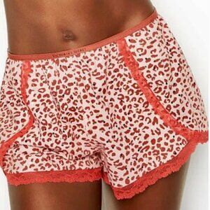 Victorias Secret Red and Pink Leopard Print Sleep Shorts  Lace Trim Size XL